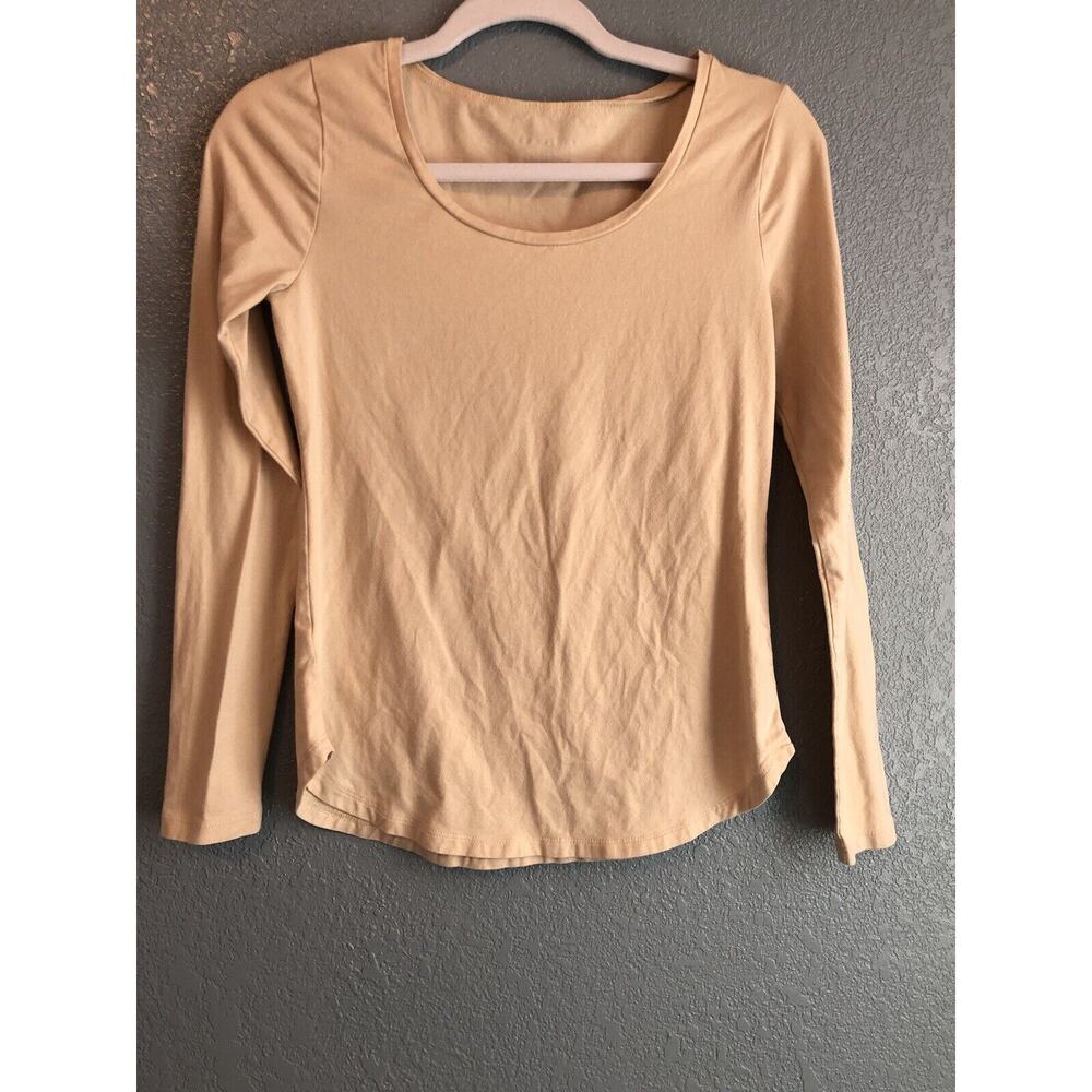 Ann Taylor Womens Top XS Beige Scoop Neck Long Sleeve Blouse‎ Glitter Minimal